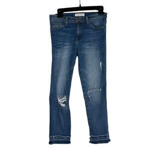 Flying Monkey Distressed Denim‎ Blue Jeans Size 28 Fray Hem Ripped Mid Rise Crop